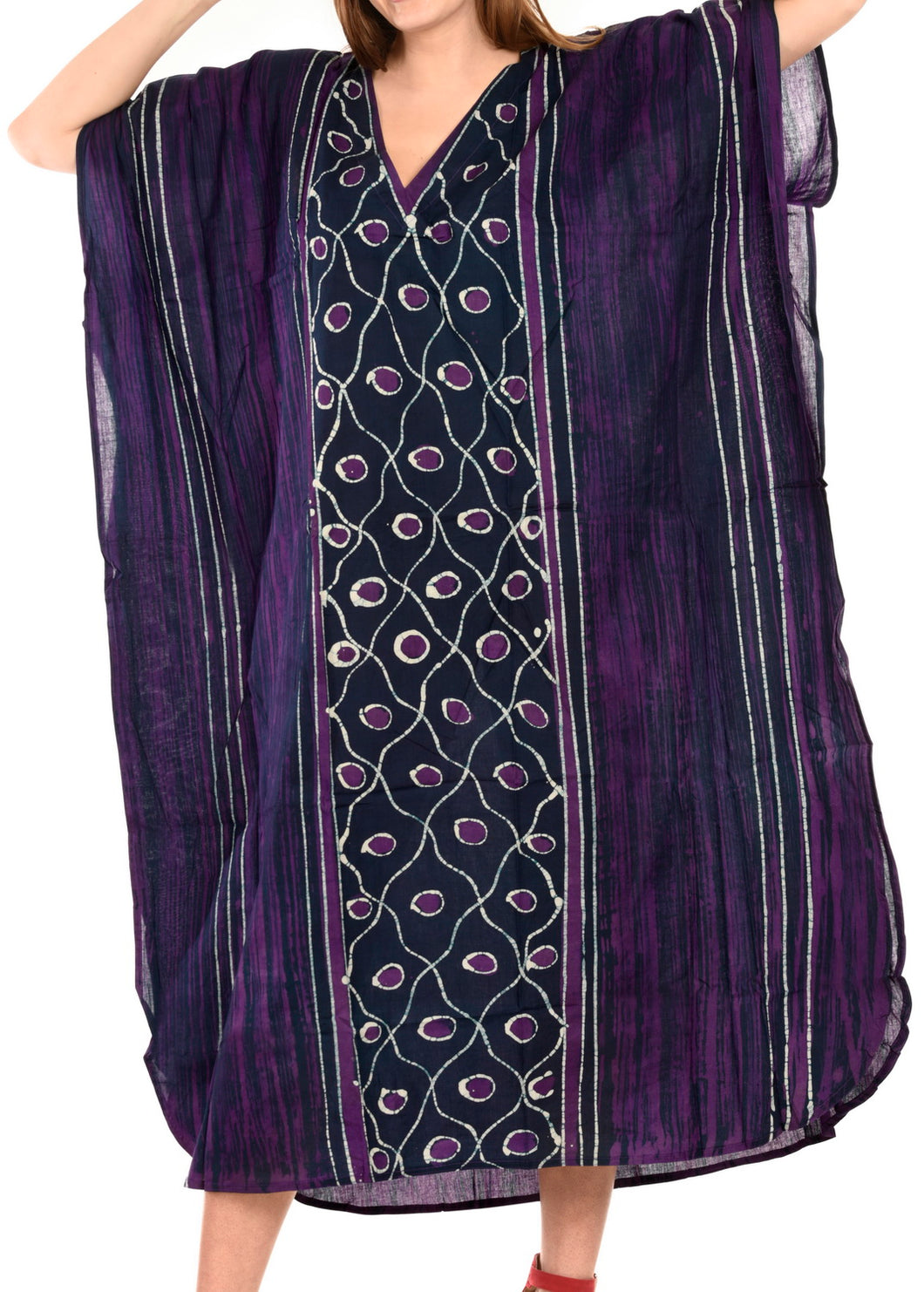 la-leela-cotton-batik-Printed-womens-kaftan-kimono-summer-beachwear-cover-up-dress-Purple