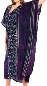 LA LEELA Cotton Batik Printed Women's Kaftan Kimono Summer Beachwear Cover up Dress Purple_T251