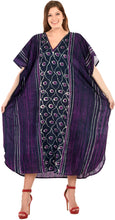 Load image into Gallery viewer, LA LEELA Cotton Batik Printed Women&#39;s Kaftan Kimono Summer Beachwear Cover up Dress Purple_T251