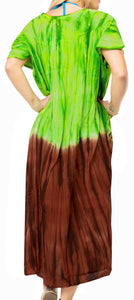 Women's Caftan Cover up Rayon Long Beach MAXI DRESS Cover Up Hand Tie Dye Green