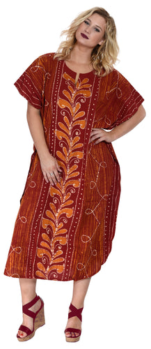 la-leela-100-cotton-batik-womens-kaftan-kimono-summer-beachwear-cover-up-dress-OSFM 14-18W [L- 2X]-Pumpkin Orange_R736