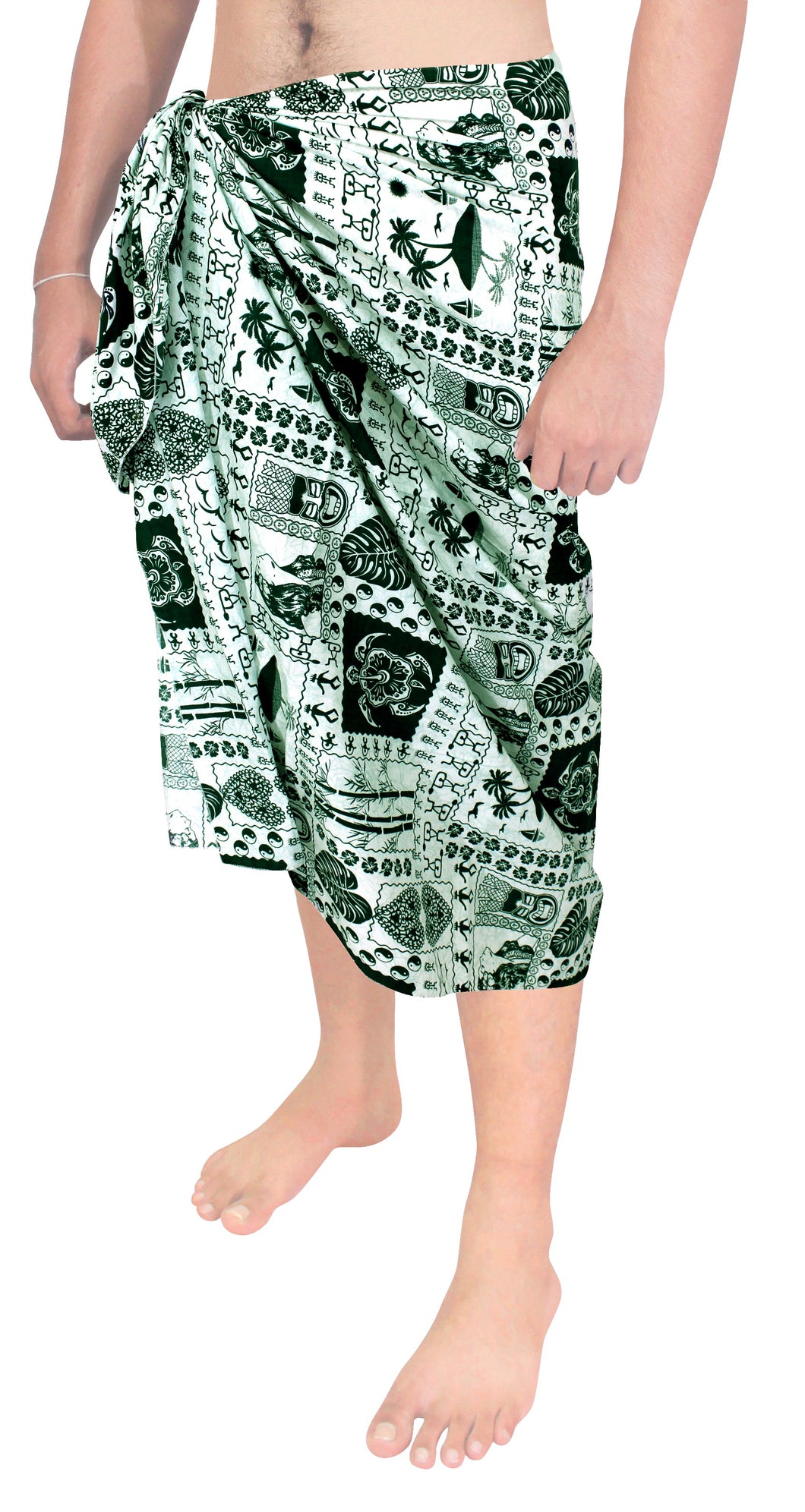 LA LEELA Men's Bath Trunk Beachwear Sarong Shower Wrap One Size Green