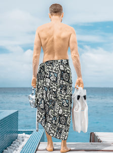 La Leela Men's Hawaiian Beach Wrap Sheer Sarong Swimming Bathing Suit Towel Beachwear Swim Pareo Cover up Long 72"X42"  Black 125960