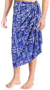 LA LEELA Men Sarong Soft Light Printed Swimwear Casual Pareo Mens 78"X42" Royal Blue_2672