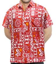 Cargar imagen en el visor de la galería, LA LEELA Shirt Casual Button Down Short Sleeve Beach Shirt Men Aloha Pocket Shirt Blood Red_W326