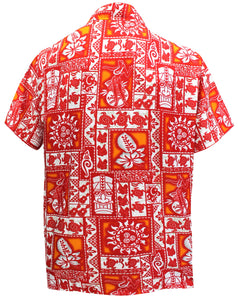 LA LEELA Shirt Casual Button Down Short Sleeve Beach Shirt Men Aloha Pocket Shirt Blood Red_W326