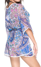 Load image into Gallery viewer, LA LEELA Women&#39;s Mini Swimsuit Cover Up for Swimwear Kaftan US 14-24W Blue_H613