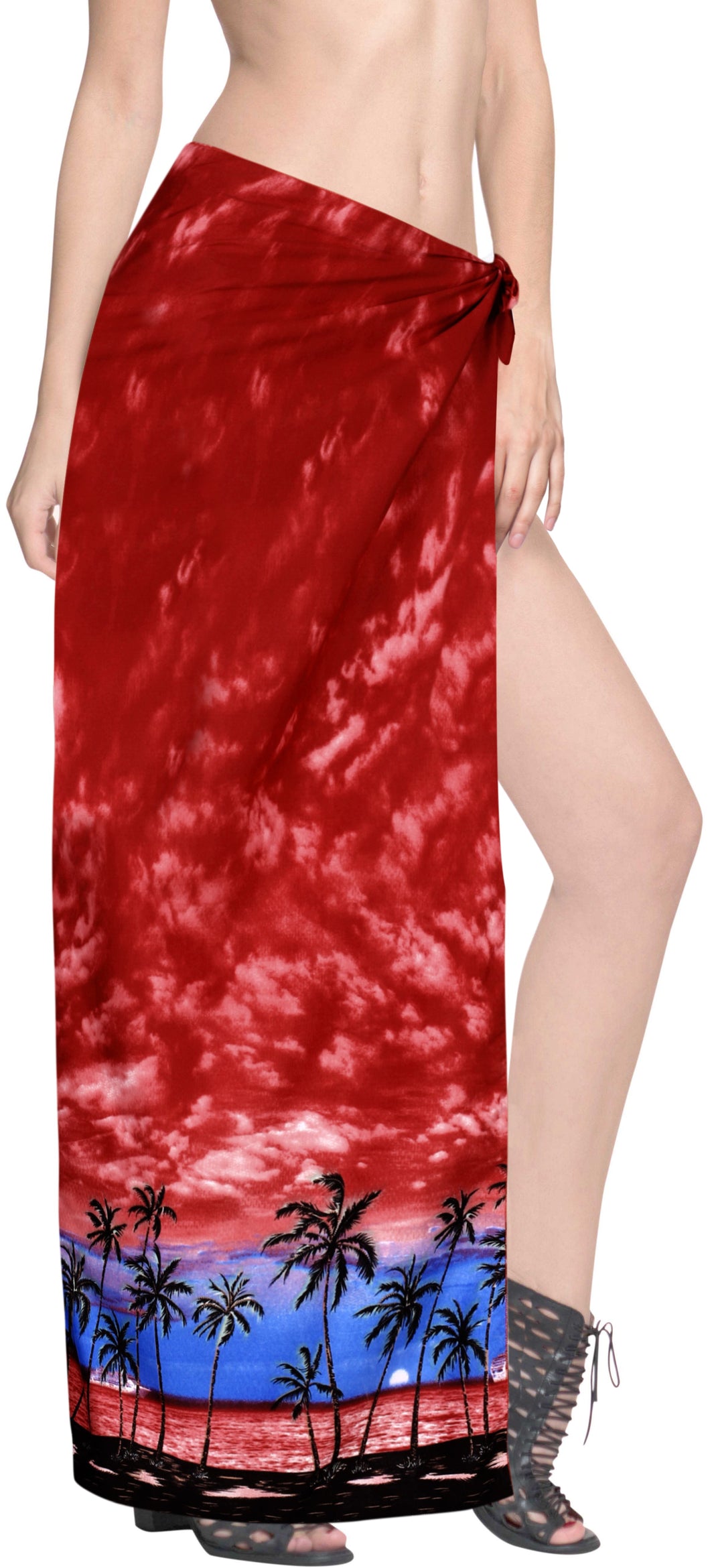 LA LEELA Women Sarong Pareo Swimsuit Skirt Beach Cover Up Wrap One Size Red_E749