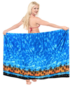 LA LEELA Women Sarong Swimsuit Tie Cover Up Wrap Beach Dress One Size Plus Blue_E748