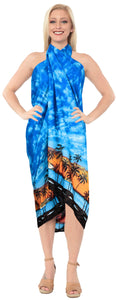LA LEELA Women Sarong Swimsuit Tie Cover Up Wrap Beach Dress One Size Plus Blue_E748