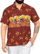 Cargar imagen en el visor de la galería, LA LEELA Shirt Casual Button Down Short Sleeve Beach Shirt Men Aloha Pocket Shirt Blood Red_W11