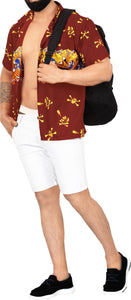 LA LEELA Shirt Casual Button Down Short Sleeve Beach Shirt Men Aloha Pocket Shirt Blood Red_W11