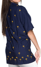 Load image into Gallery viewer, la-leela-womens-beach-casual-hawaiian-blouse-short-sleeve-button-down-shirt-navy-blue-aloha