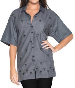 la-leela-womens-beach-casual-hawaiian-blouse-short-sleeve-button-down-shirt-grey