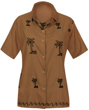 Load image into Gallery viewer, la-leela-womens-beach-casual-hawaiian-blouse-short-sleeve-button-down-shirt-brown