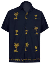 Load image into Gallery viewer, la-leela-mens-casual-beach-hawaiian-shirt-aloha-tropical-beach-front-pocket-short-sleeve-navy-blue