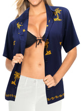 Load image into Gallery viewer, la-leela-womens-beach-casual-hawaiian-blouse-short-sleeve-button-down-shirt-aloha-blue