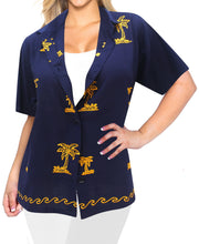 Load image into Gallery viewer, la-leela-womens-beach-casual-hawaiian-blouse-short-sleeve-button-down-shirt-aloha-blue