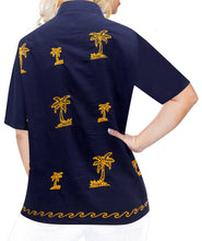 Load image into Gallery viewer, la-leela-womens-beach-casual-hawaiian-blouse-short-sleeve-button-down-shirt-aloha-blue