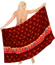 Load image into Gallery viewer, la-leela-soft-light-bikini-tie-slit-cover-up-sarong-printed-88x42-red_2522