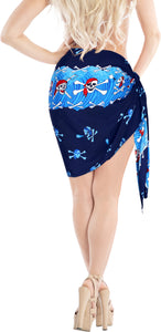 LA LEELA Women Beachwear Bikini Cover up Wrap Pareo Dress Swimwear Mini Sarong Blue