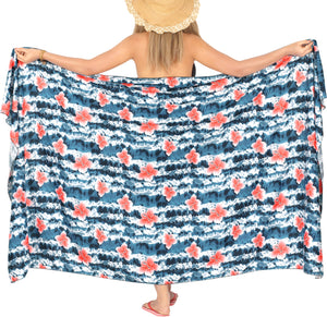 LA LEELA Women's Beach Pareo Swimsuit Bikini Wrap Swimwear Sarong Coverups for Women One Size Coal, Floral Botanical