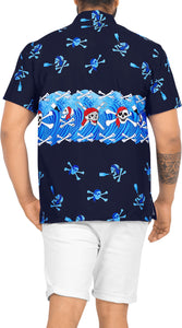 LA LEELA Men Regular Size Beach hawaiian Shirt Aloha Tropical Beach  front Pocket Short sleeve Blue