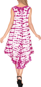 LA LEELA Casual DRESS Beach Cover up Rayon Tie Dye Aloha Beach Wear Length Knee Pink 546 Plus Size