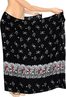 La-Leela-Soft-Light-Long-Swim-Women's-Skull-Halloween-Costume-Swimsuit-Pareo-Cover-Ups-Beach-Sarong-Halloween Black_N296