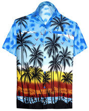 Load image into Gallery viewer, la-leela-mens-casual-fit-beach-hawaiian-shirt-aloha-tropical-beach-front-pocket-short-sleeve-blue