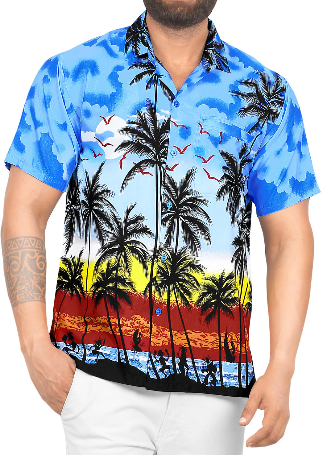 LA Leela Men's Hawaiian Shirt | Funky Beach Button Down, Tropical Leaves Print, Sizes Up To 5XL