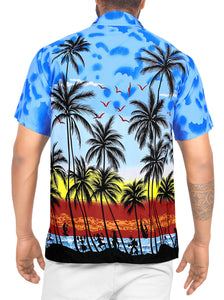 LA LEELA Men's Casual fit Beach hawaiian Shirt Aloha Tropical Beach  front Pocket Short sleeve Blue