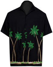 Cargar imagen en el visor de la galería, la-leela-mens-casual-beach-hawaiian-shirt-aloha-tropical-beach-front-pocket-short-sleeve-hawaii-theme-black
