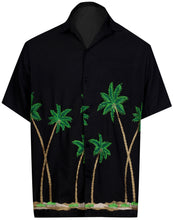 Load image into Gallery viewer, la-leela-mens-casual-beach-hawaiian-shirt-aloha-tropical-beach-front-pocket-short-sleeve-hawaii-theme-black