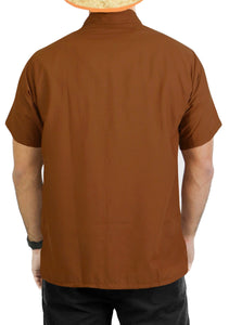 la leela mens regular size casual camp beach hawaiian shirt aloha tropical beach front pocket short sleeve Brown