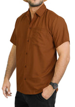 Load image into Gallery viewer, la leela mens regular size casual camp beach hawaiian shirt aloha tropical beach front pocket short sleeve Brown