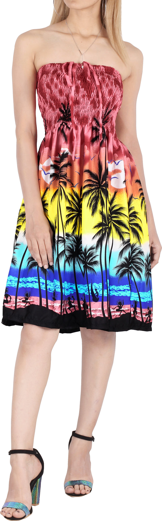 LA LEELA Beach Palm Tree Tropical Print Tube Dresses For Women Beachwear Hawaiian Female Short Tube Dress Skirt Swimsuit Coverup LA LEELA Beach Palm Tree Tropical Print Tube Dresses For Women Beachwear Hawaiian Female Short Tube Dress Skirt Swimsuit Coverup