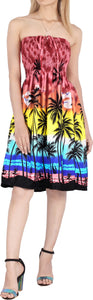 LA LEELA Beach Palm Tree Tropical Print Tube Dresses For Women Beachwear Hawaiian Female Short Tube Dress Skirt Swimsuit Coverup