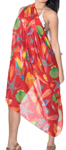 LA LEELA Women's Swimsuit Cover Ups Beach Sarongs Plus Size One Size Red_D235