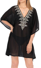 Load image into Gallery viewer, La Leela Chiffon Deep V Neck Designer Floral Leafy Kimono Women Cover up Black
