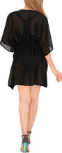 Load image into Gallery viewer, La Leela Chiffon Deep V Neck Designer Floral Leafy Kimono Women Cover up Black