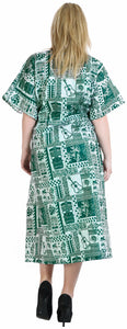 LA LEELA Lounge Caftan Likre Printed Resort Wear Kaftan Blouse Beach Dress Designer Cover ups Green_S287