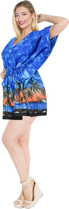 La Leela Beach Bikini Cover up SMOOTH Likre Caftan Dress Women Tunic Dark Blue