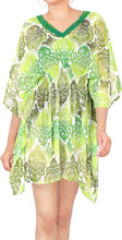 Load image into Gallery viewer, La Leela Vintage Art Lightweight Chiffon Beach Bikini Coverup Caftan Dress Green