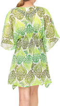 Load image into Gallery viewer, La Leela Vintage Art Lightweight Chiffon Beach Bikini Coverup Caftan Dress Green