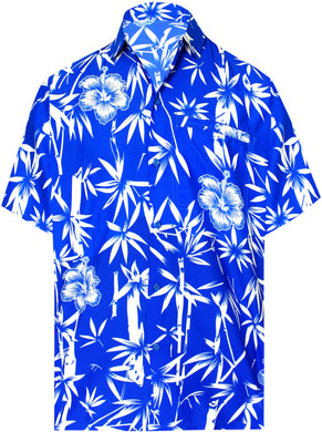 LA LEELA Shirt Casual Button Down Short Sleeve Beach Shirt Men Aloha Pocket 166 1890