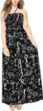 Load image into Gallery viewer, LA LEELA Long Maxi Tube Dress With Palm Leaves Print All Over Halter Neck For Women Casual Outing Everyday Homewear Outfit Female