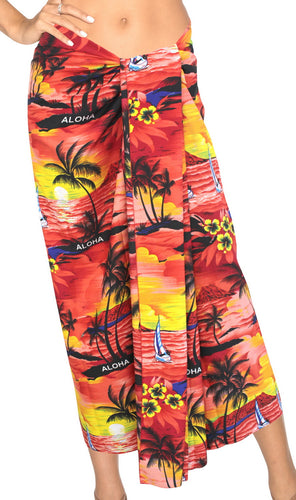 LA LEELA Women Beach Sarong Cover Up Swimwear Skirt Wrap Pareo One Size Red_E625