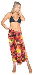 LA LEELA Women Swimsuit Cover Up Summer Beach Wrap Skirt One Size Plus Red_E624