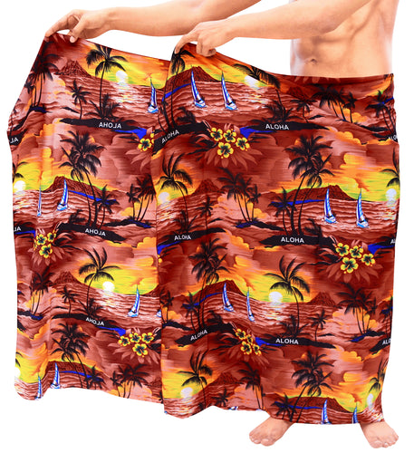 LA-LEELA-Men-Beach-Cover-Up-Pareo-Canga-Swimsuit-Sarong-Lungi-One-Size-Red_E623